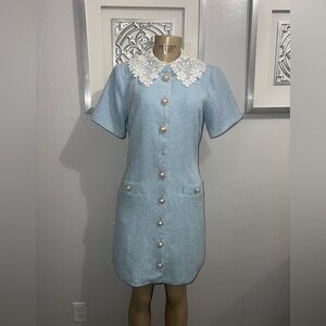 Alexia Admor Grady Tweed Button Down Lace Detail Dress